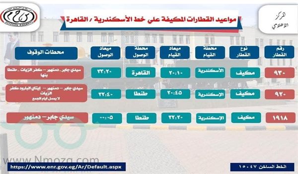 مواعيد القطارات من القاهرة إلى الإسكندرية واسعارها اليوم