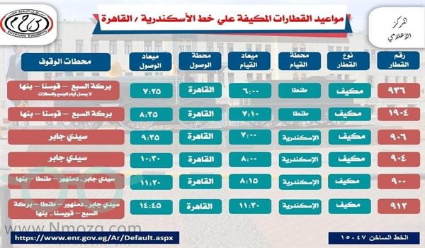 مواعيد قطارات إسكندرية القاهرة العادية